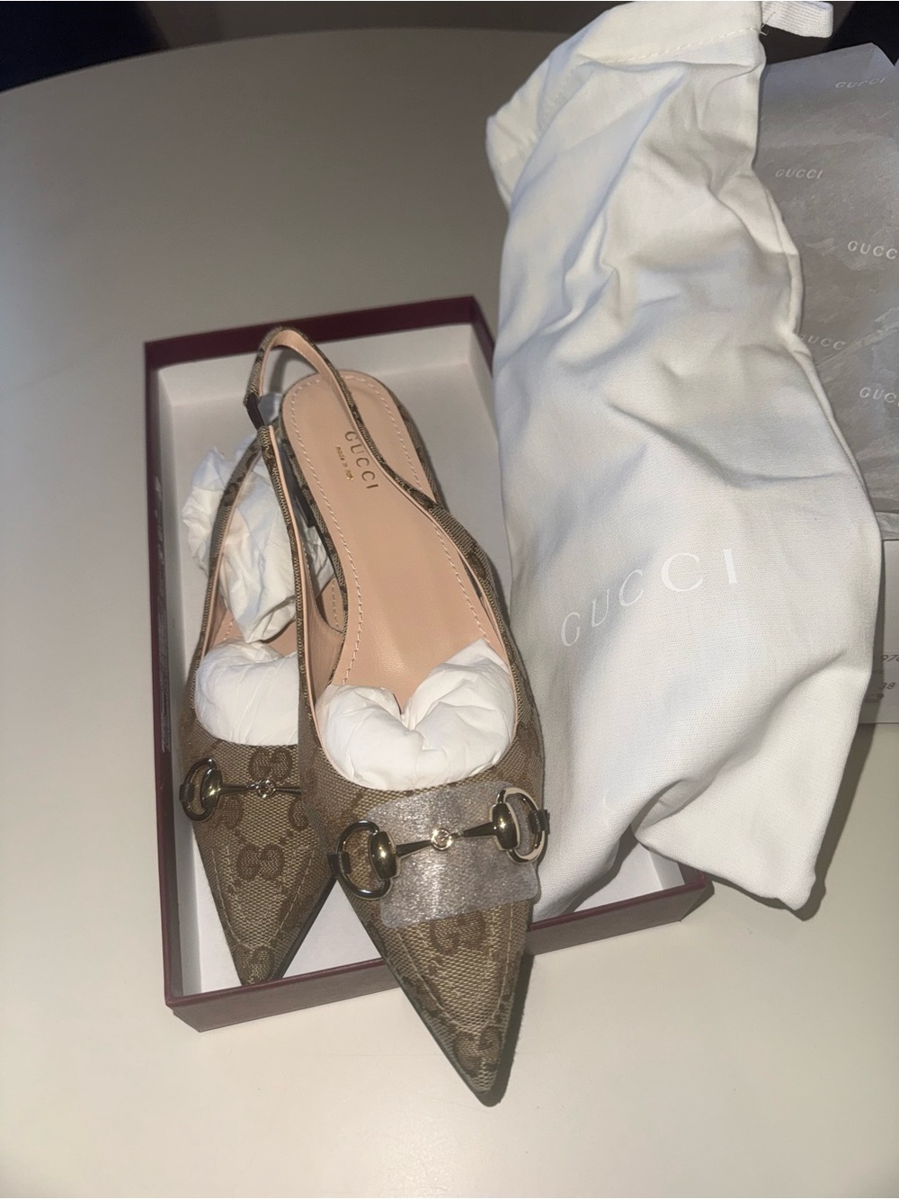 Gucci Brown GG Canvas Horsebit Slingback Mules